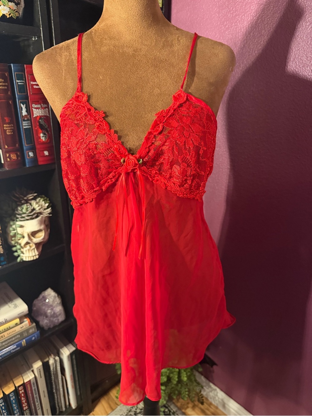 Cinema Etoile Red Lace Babydoll Chemise - Women's Intimates
